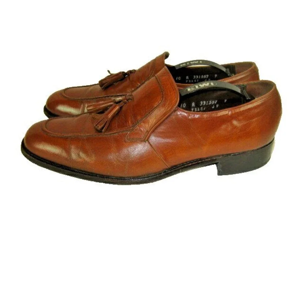 Mens Florsheim Imperials Brown Leather Tassle Slipon Loafers Shoes sz 10A